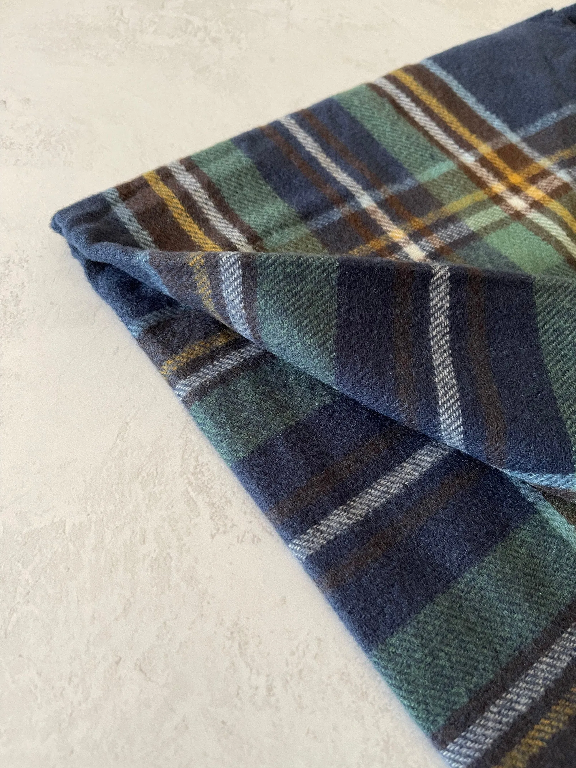 LONG BLUE WOOL MIX CHECKED TARTAN SCARF