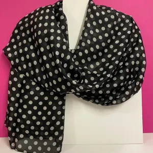 Long Silk Scarf - Black Polka Dot