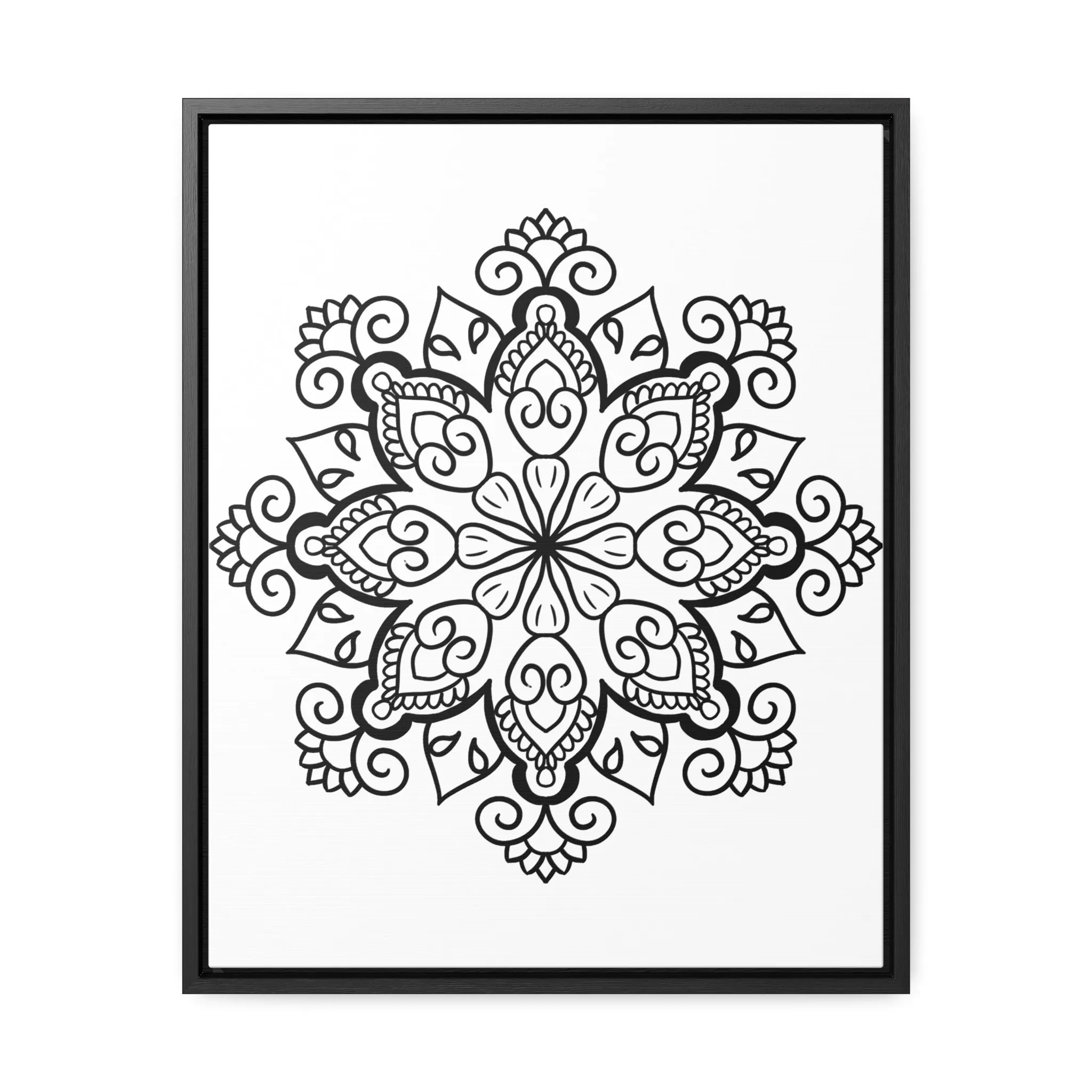 Mandala Handmade Art: Black & White Canvas Wraps - Vertical Frame