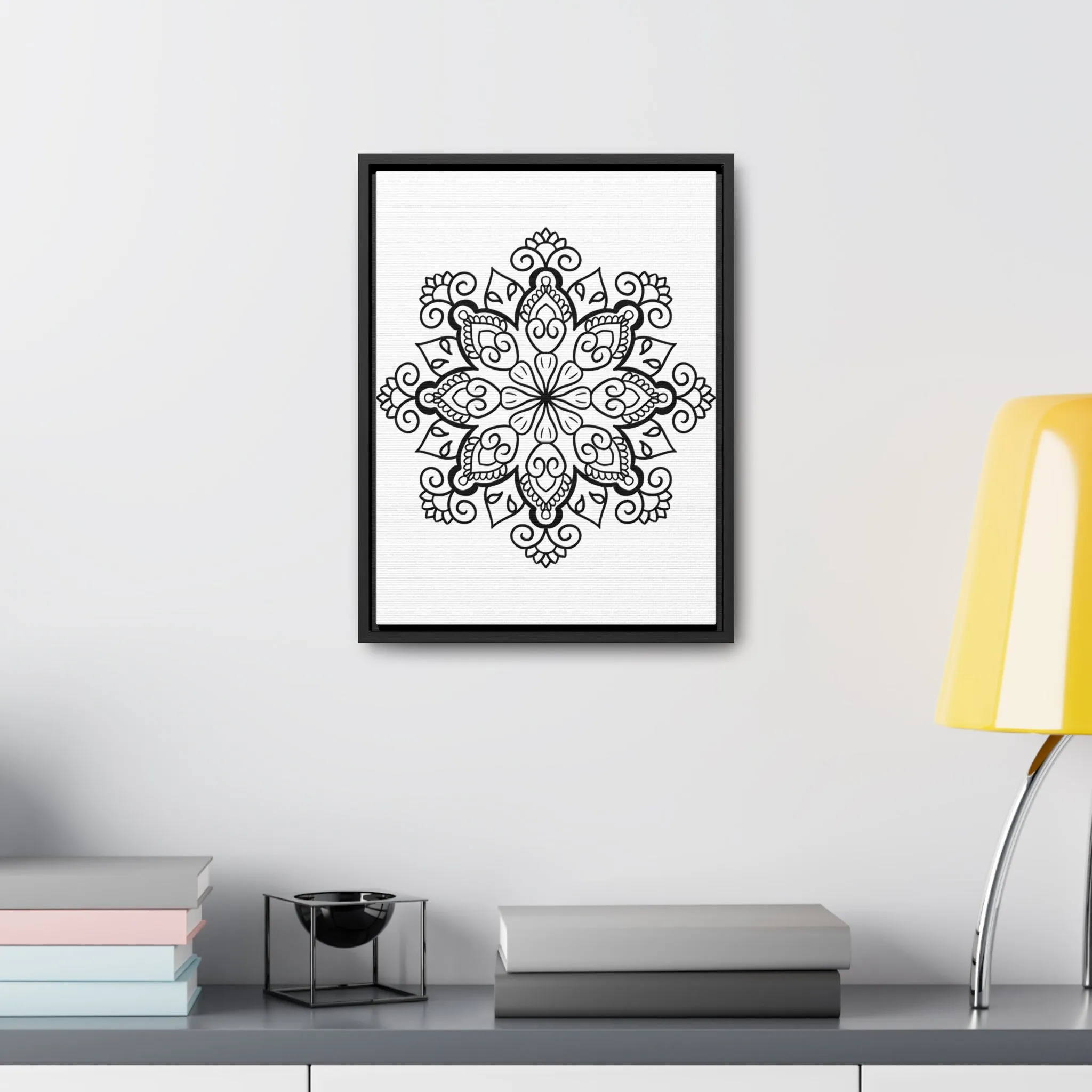 Mandala Handmade Art: Black & White Canvas Wraps - Vertical Frame