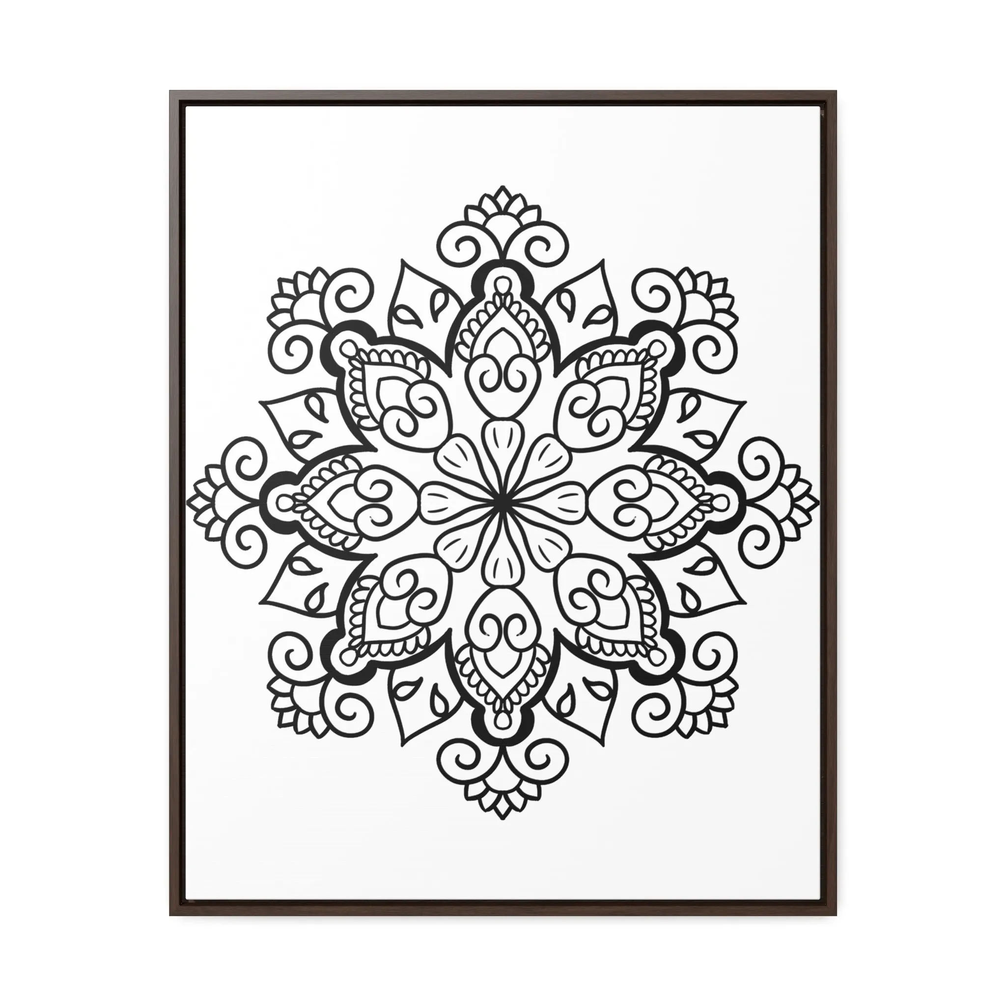 Mandala Handmade Art: Black & White Canvas Wraps - Vertical Frame