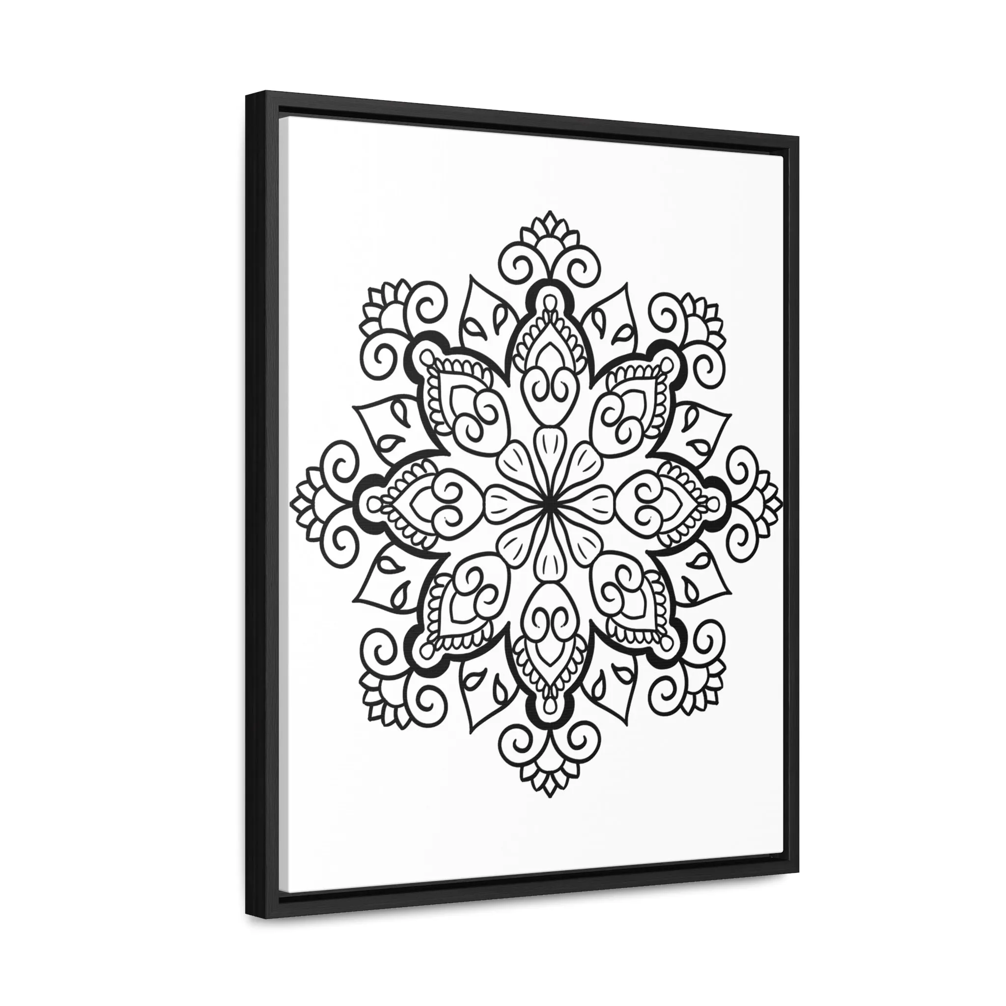 Mandala Handmade Art: Black & White Canvas Wraps - Vertical Frame