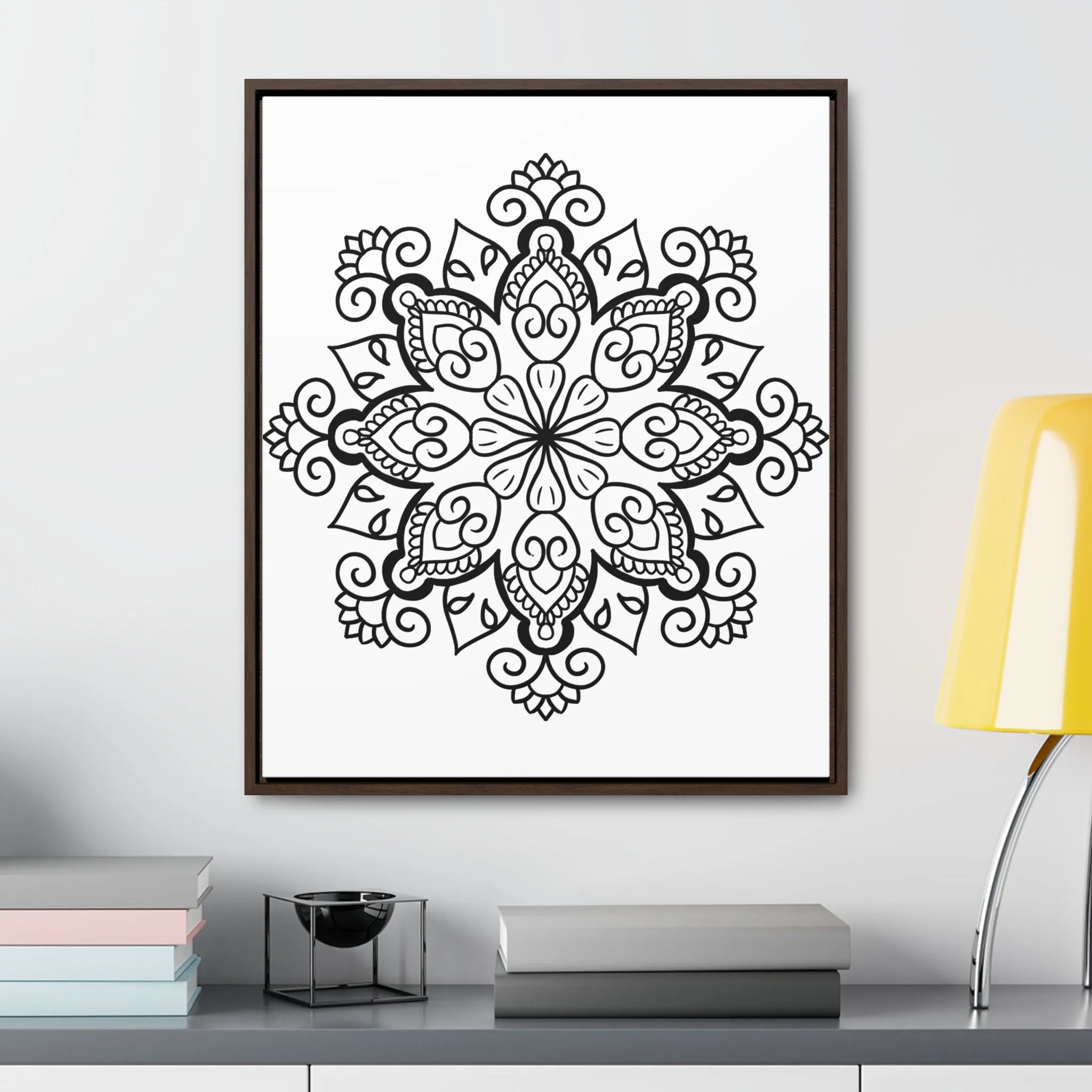 Mandala Handmade Art: Black & White Canvas Wraps - Vertical Frame