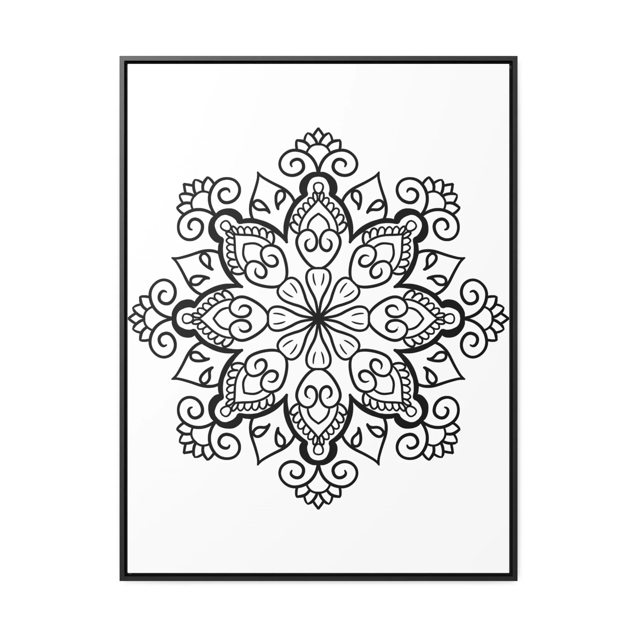 Mandala Handmade Art: Black & White Canvas Wraps - Vertical Frame