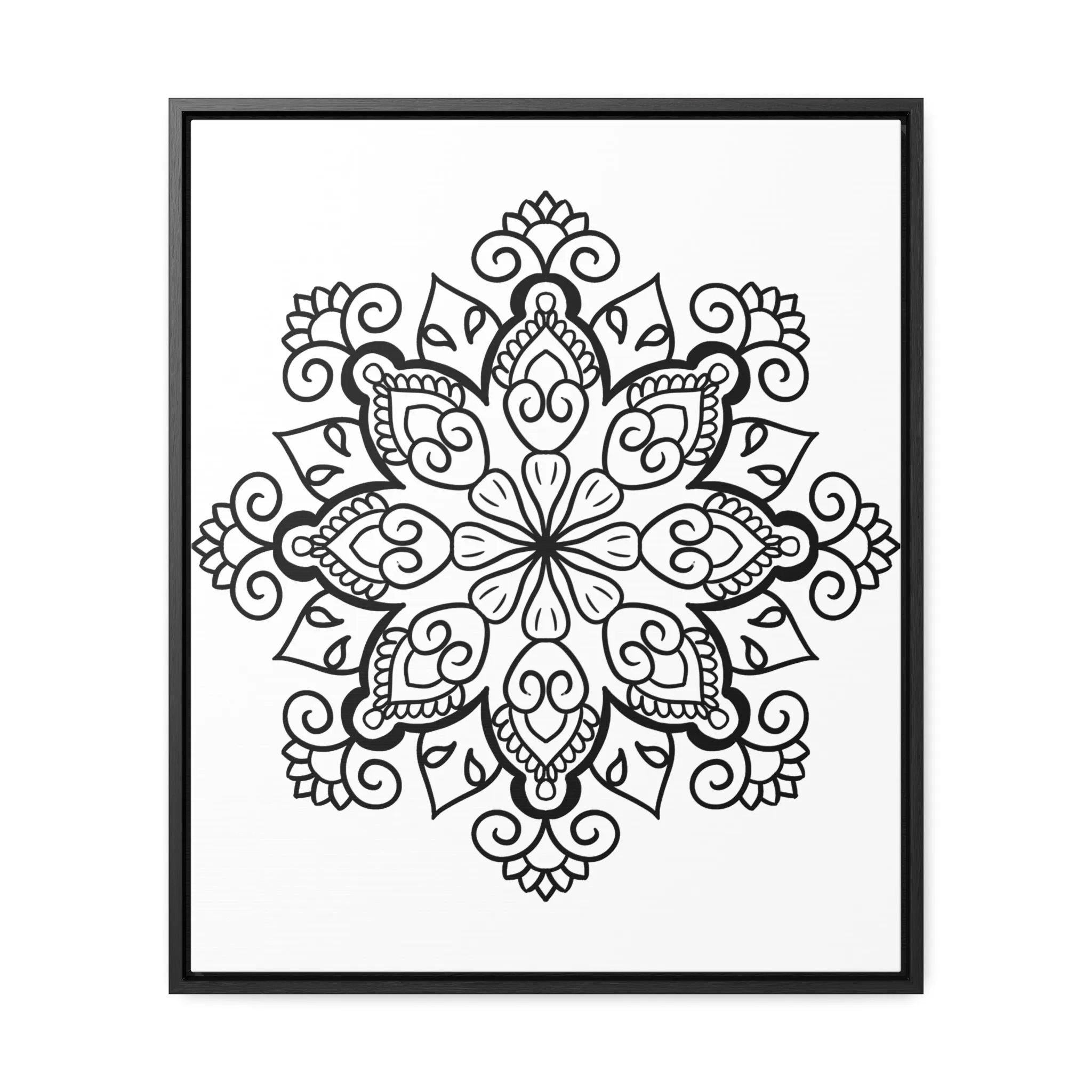 Mandala Handmade Art: Black & White Canvas Wraps - Vertical Frame