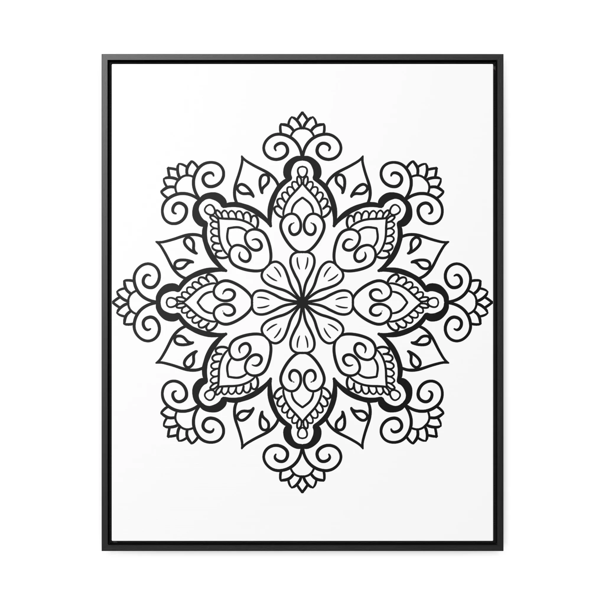 Mandala Handmade Art: Black & White Canvas Wraps - Vertical Frame