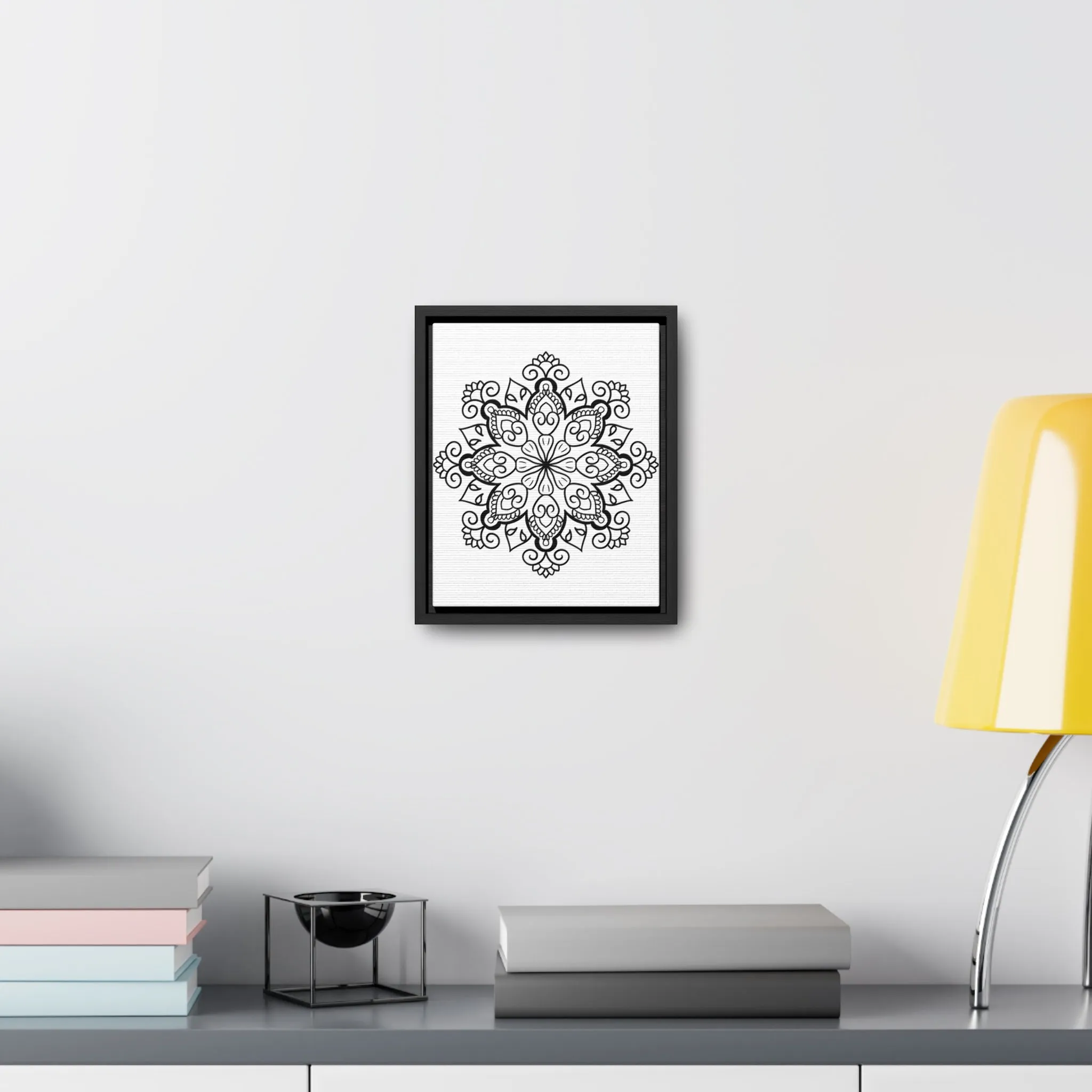 Mandala Handmade Art: Black & White Canvas Wraps - Vertical Frame