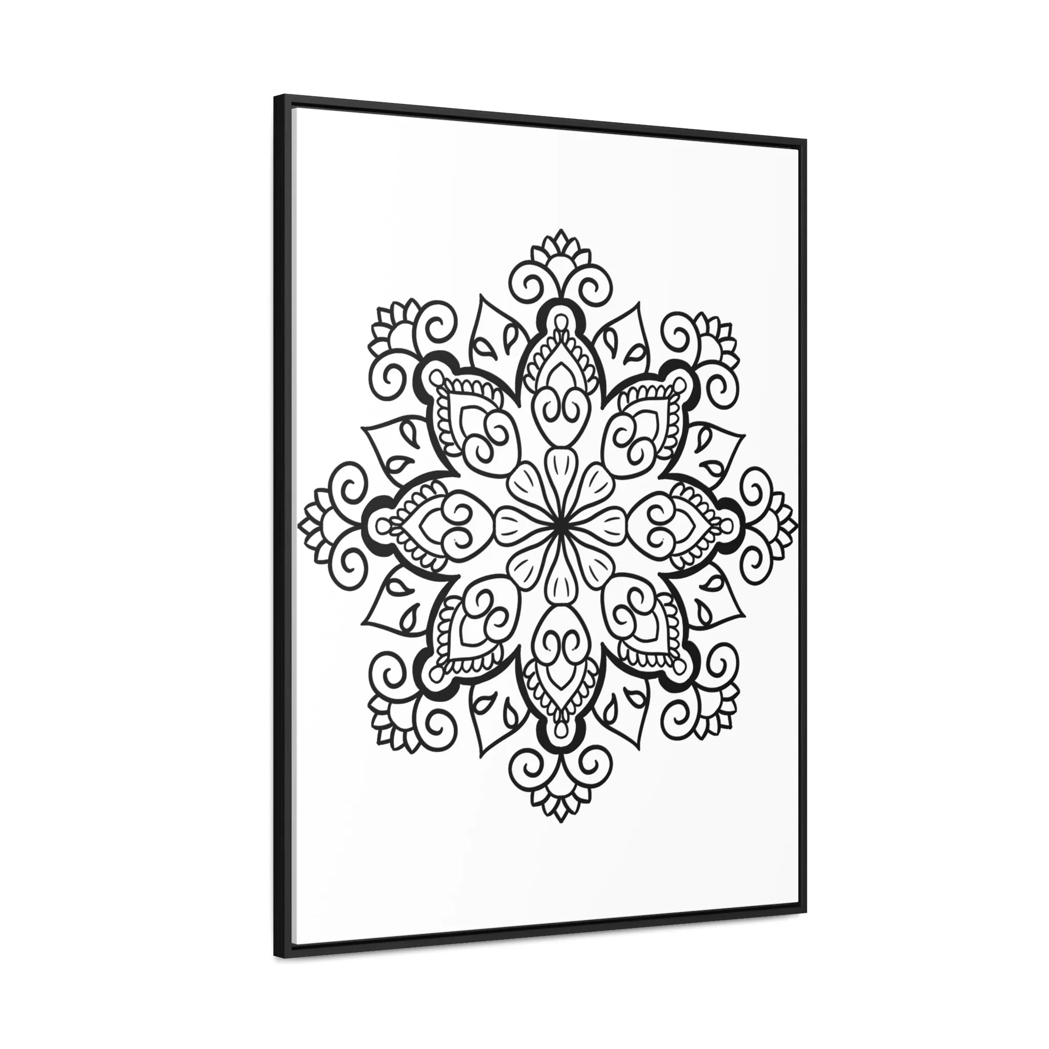 Mandala Handmade Art: Black & White Canvas Wraps - Vertical Frame