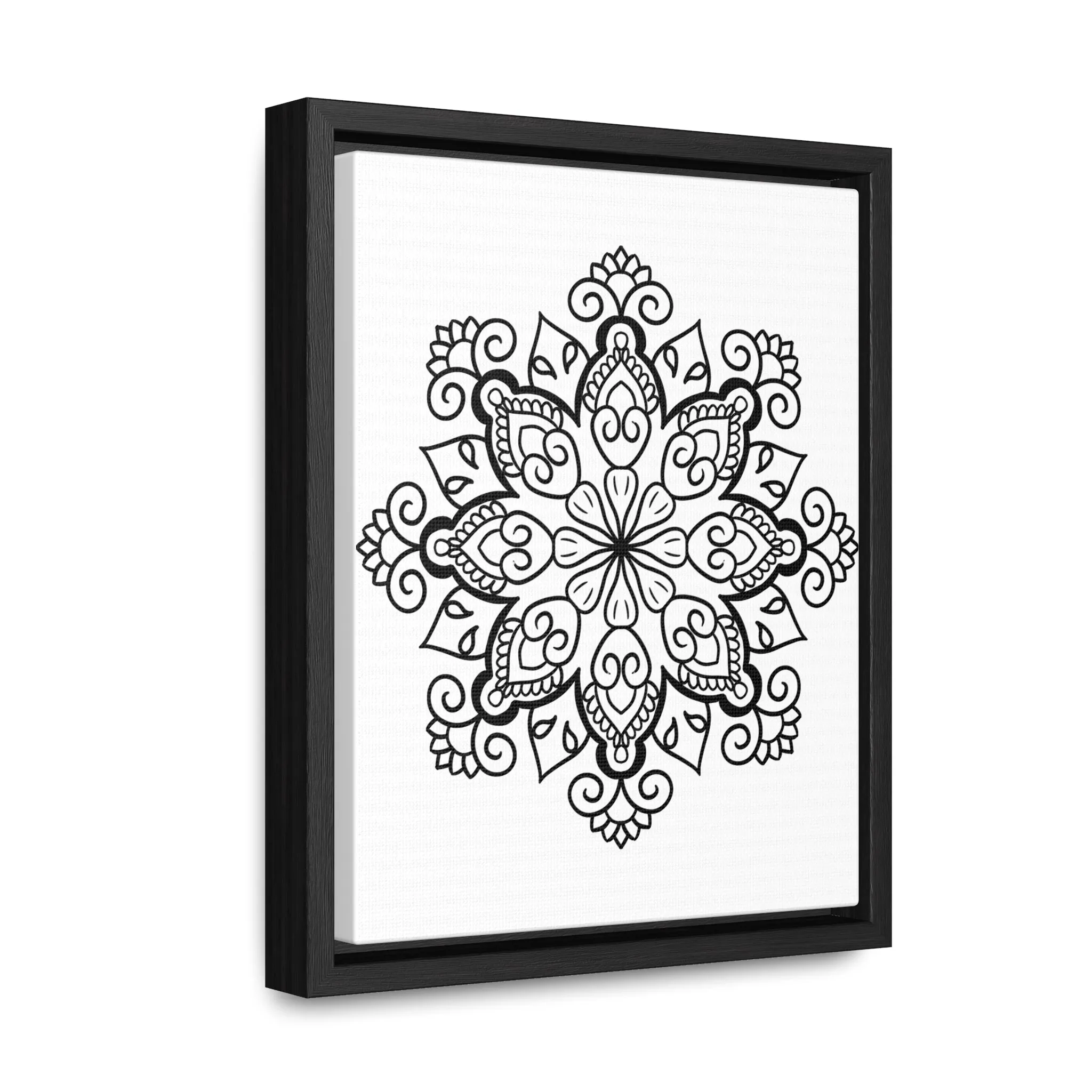 Mandala Handmade Art: Black & White Canvas Wraps - Vertical Frame