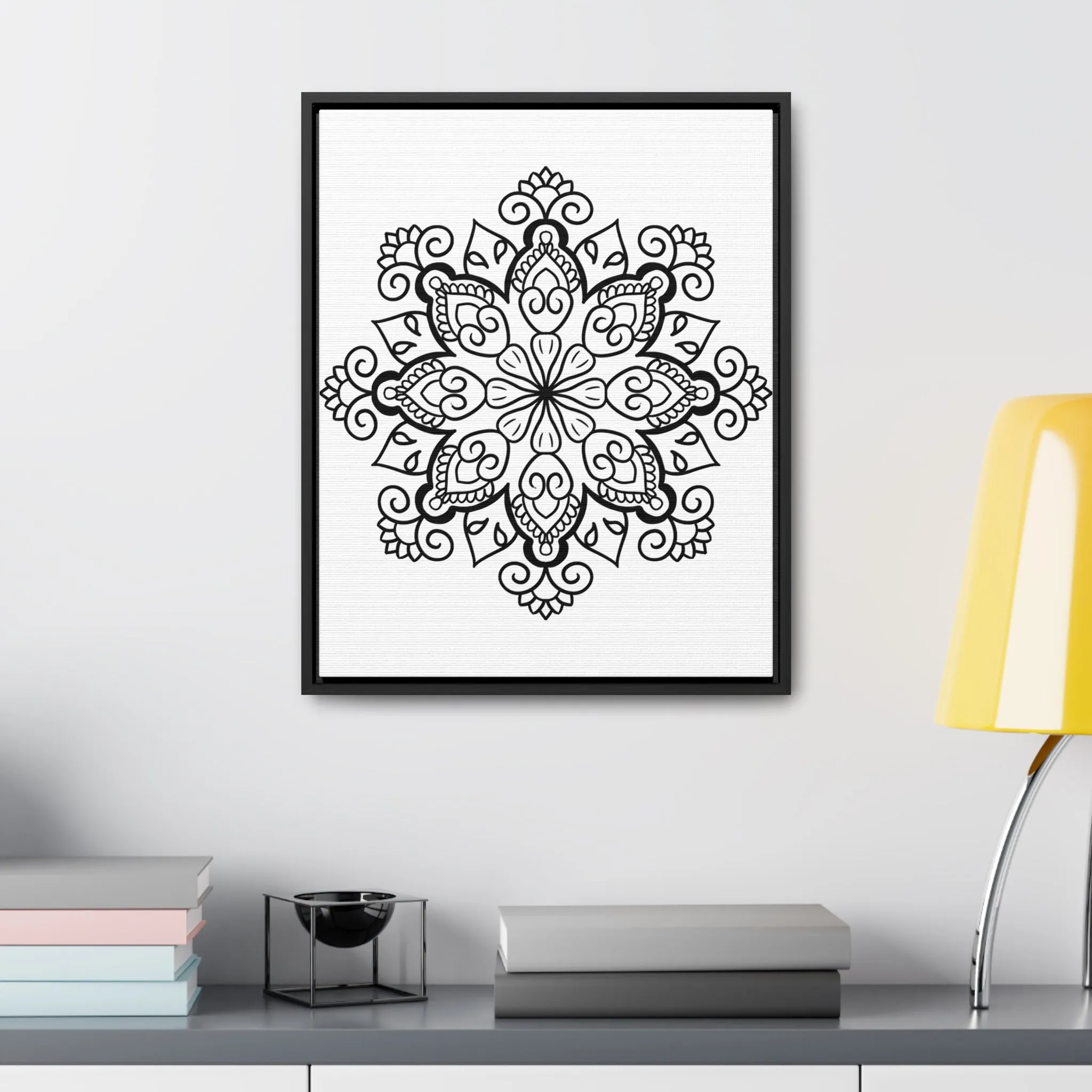 Mandala Handmade Art: Black & White Canvas Wraps - Vertical Frame