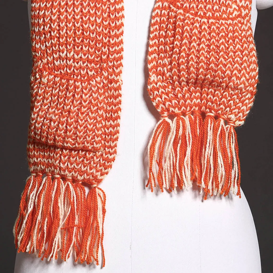 Orange - Kumaun Hand Knitted Woolen Muffler with Pockets