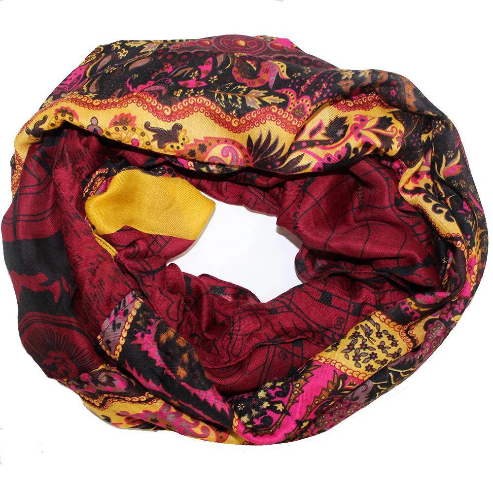 Paisley Map Infinity Scarf - Red