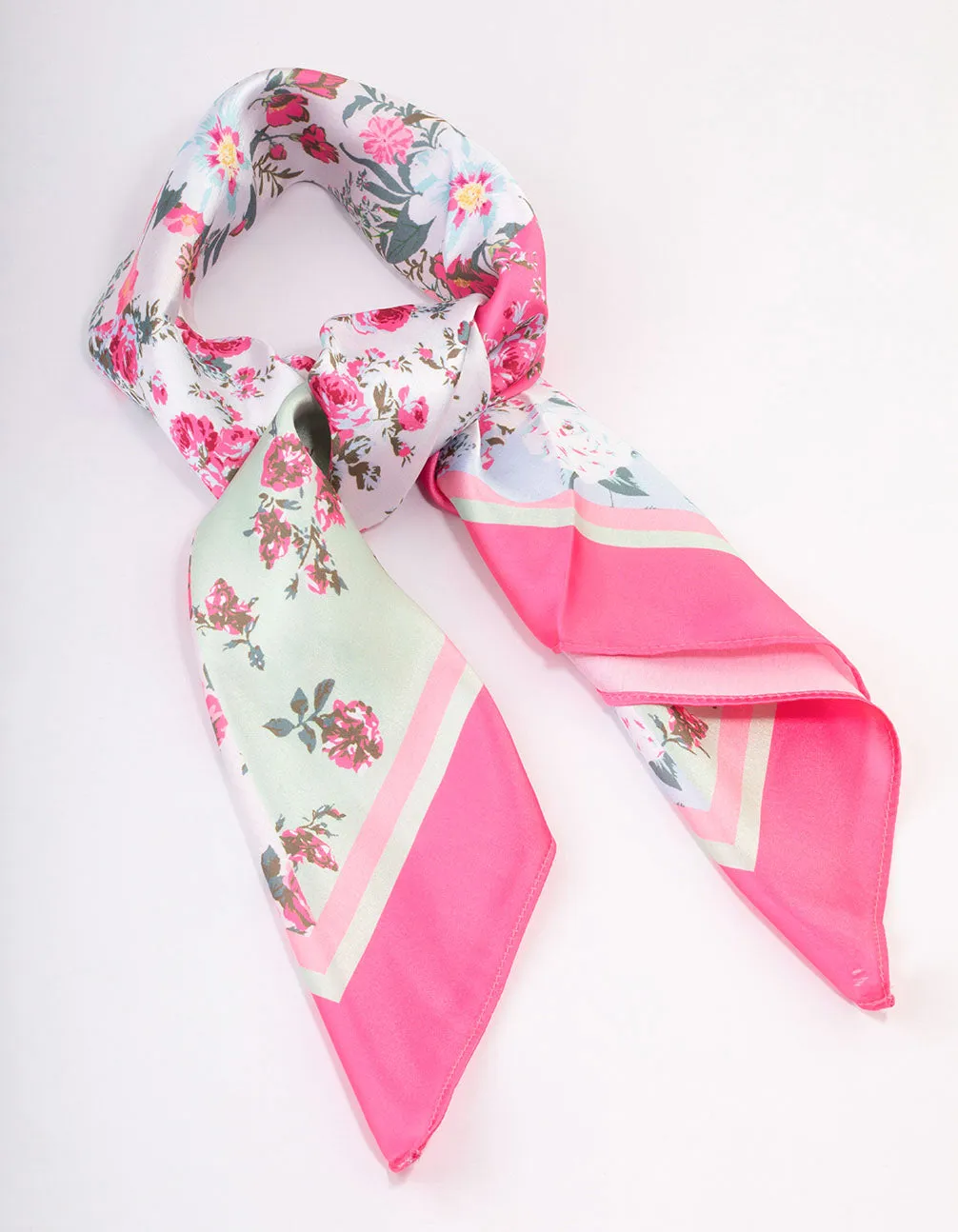 Pink Fabric Flower Rose Printed Scarf