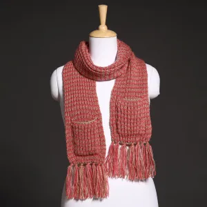 Pink - Kumaun Hand Knitted Woolen Muffler with Pockets