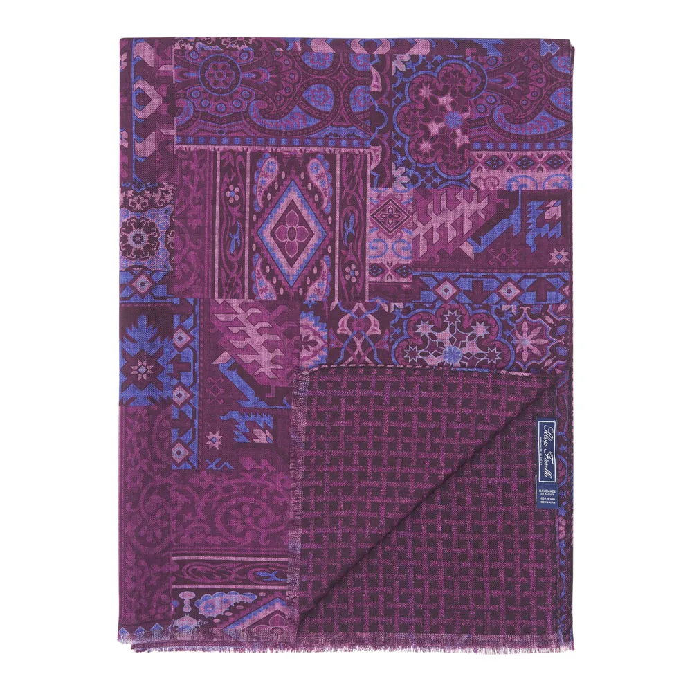 Purple Sicilian Mosaic Double Face Wool Scarf