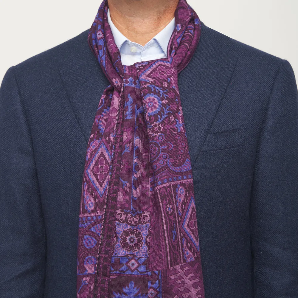 Purple Sicilian Mosaic Double Face Wool Scarf