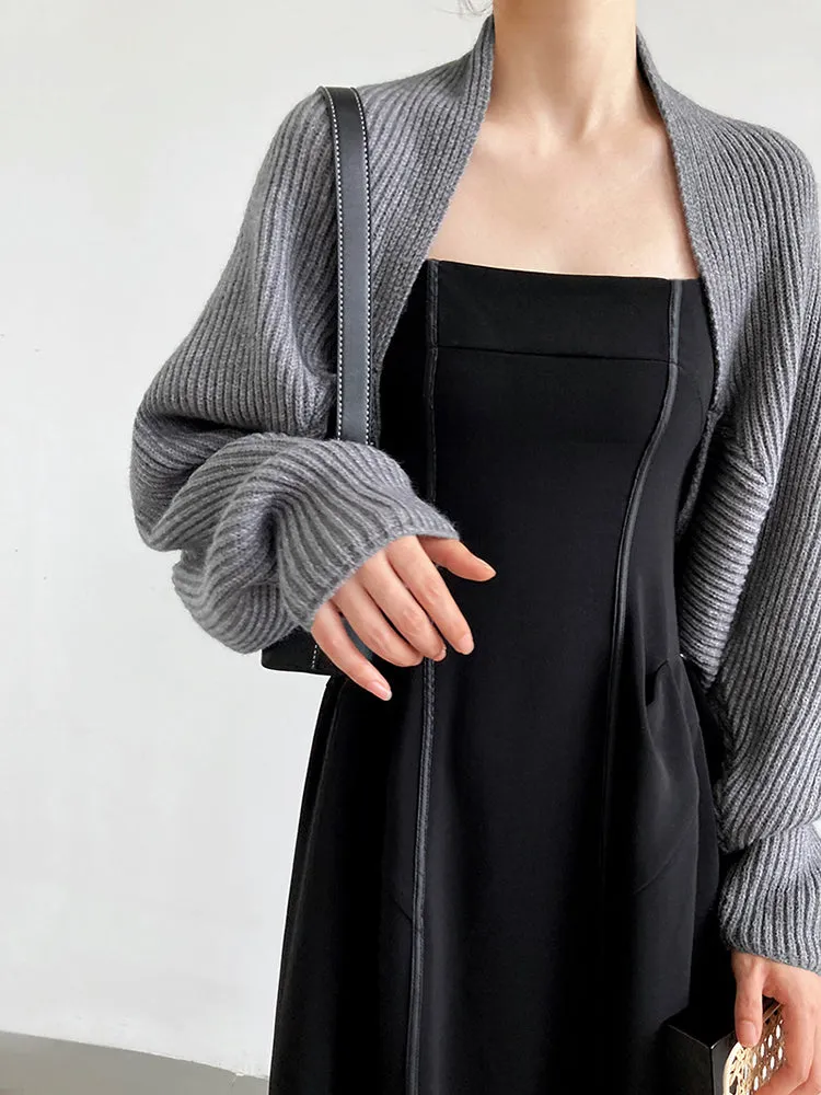 Sophisticated Layers: Gray Knitted Shrug Scarf