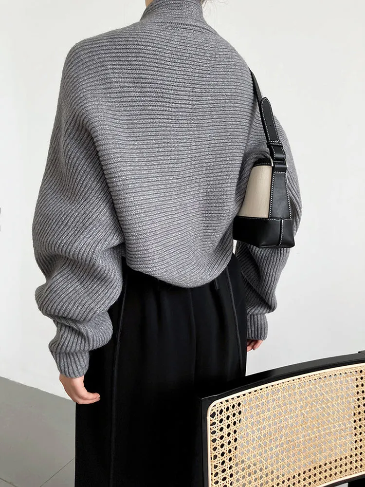 Sophisticated Layers: Gray Knitted Shrug Scarf