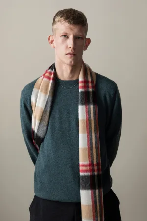 Square Check Lambswool Scarf - Camel