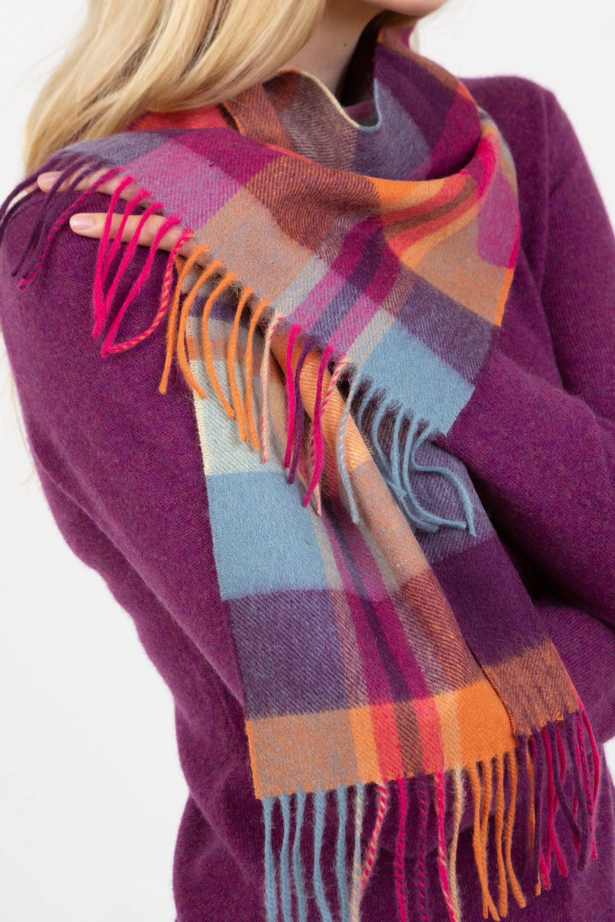 Square Check Lambswool Scarf - Orient Ginger