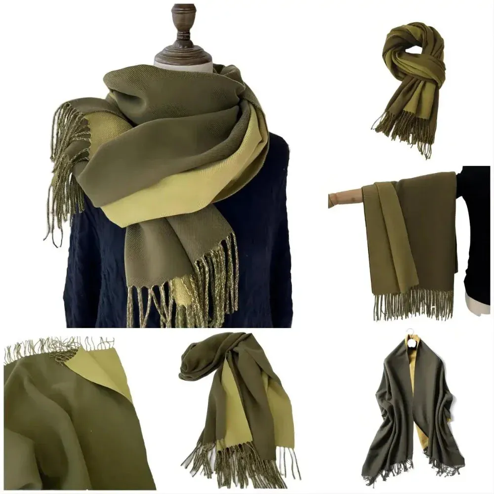 Two Tone Warm And Soft Wrapping Style Scarf