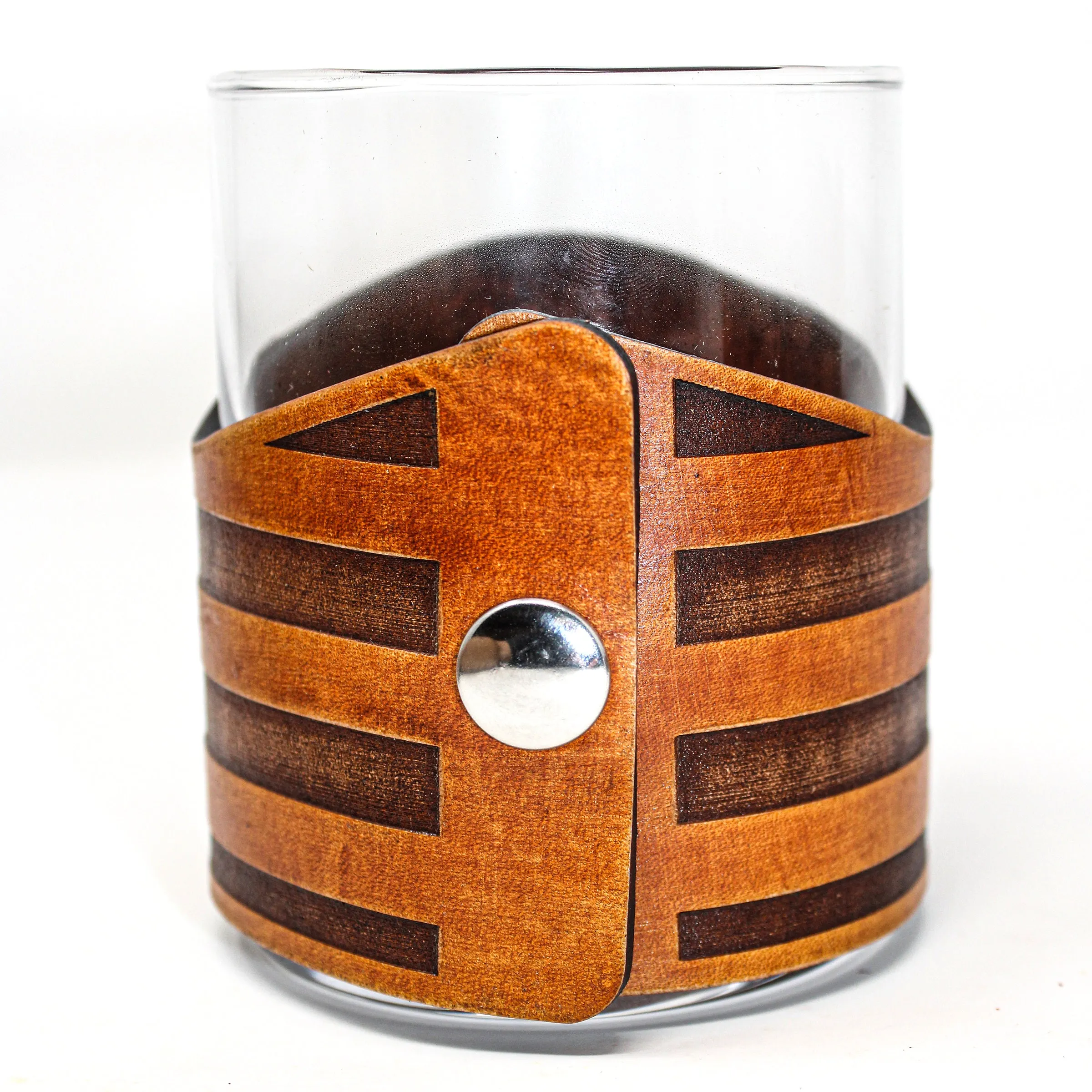 Whiskey Glass Leather Wrap - American flag Marine Corps Engraved