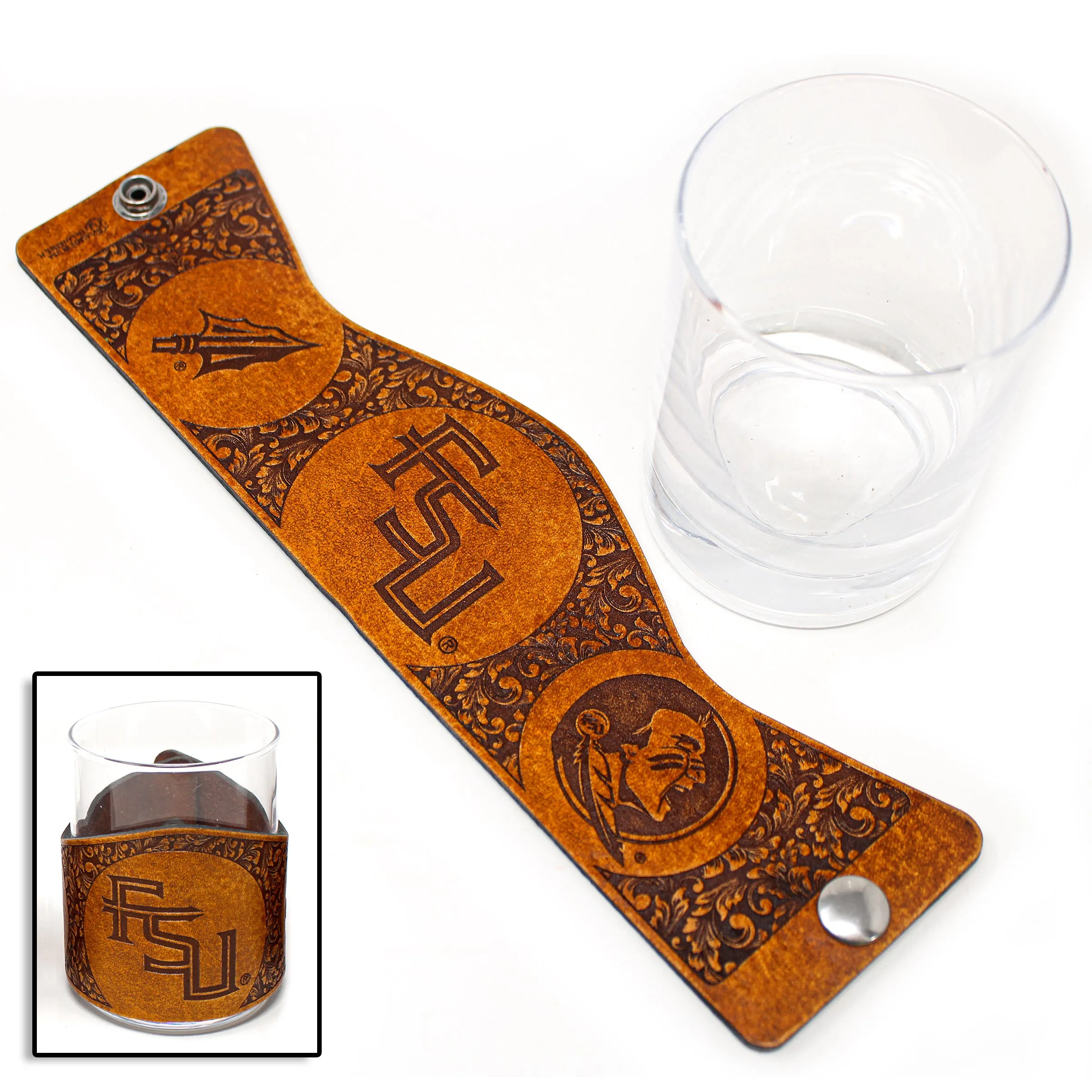 Whiskey Glass Leather Wrap - FSU Classic Rocks Glass Set