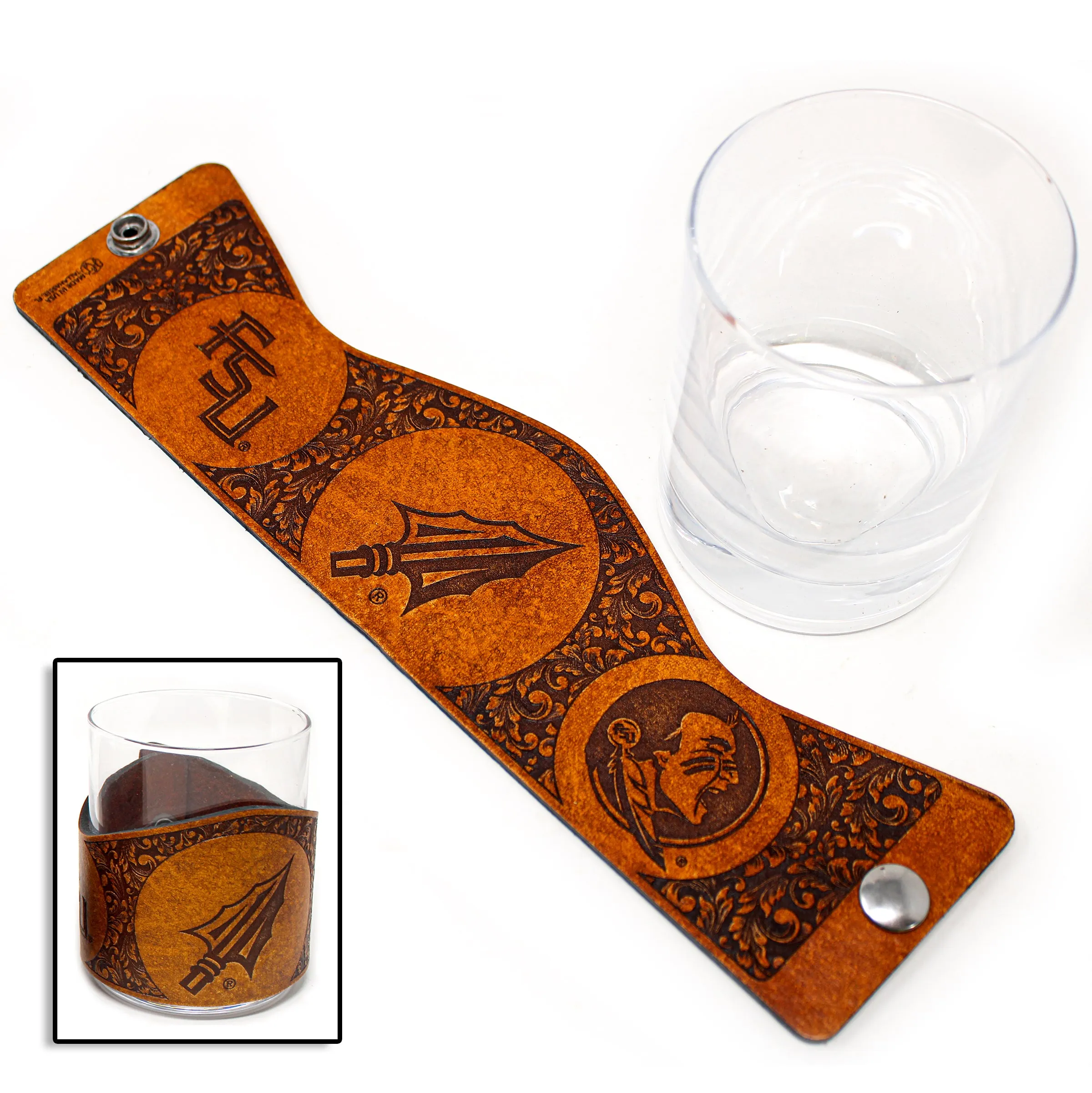 Whiskey Glass Leather Wrap - FSU Classic Rocks Glass Set