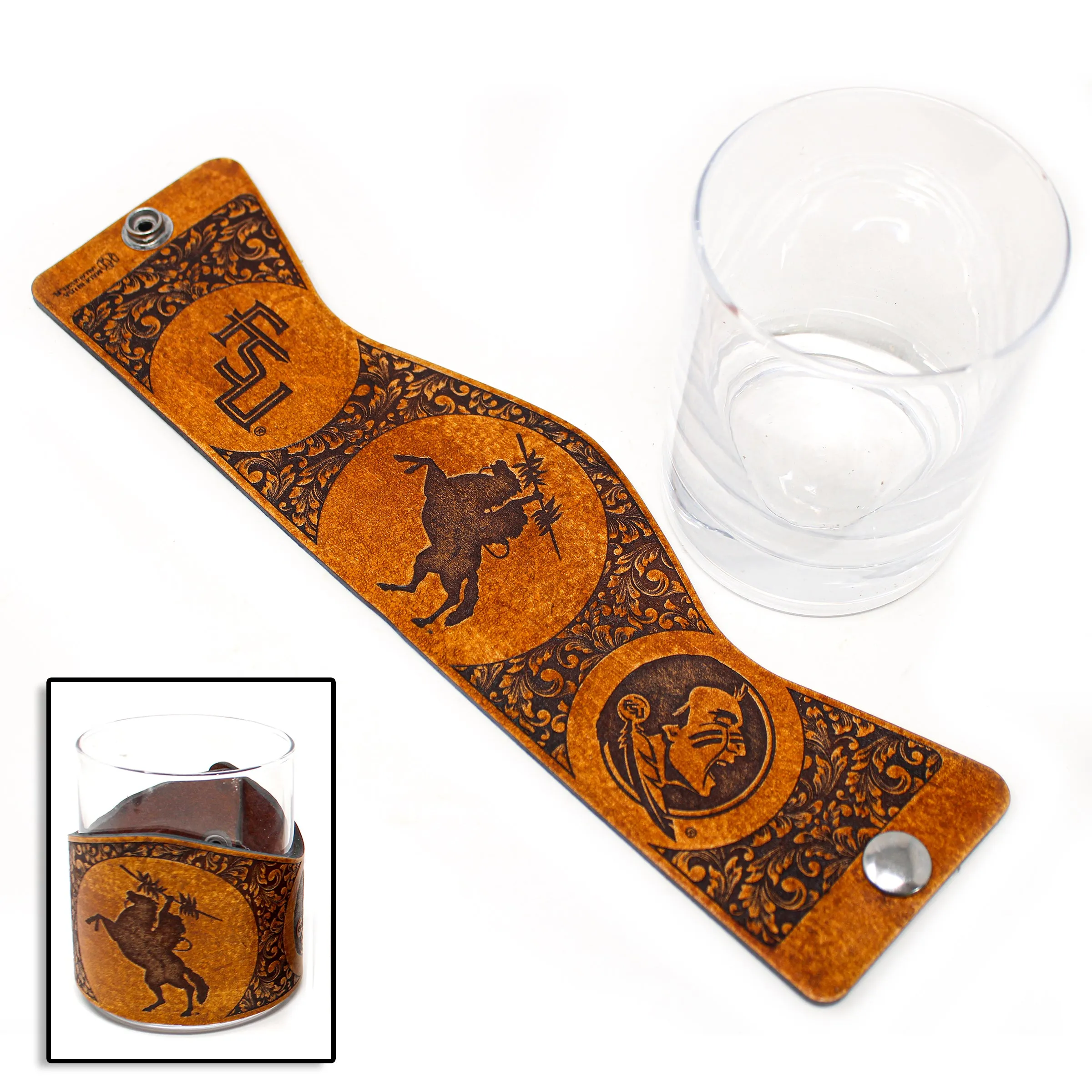 Whiskey Glass Leather Wrap - FSU Classic Rocks Glass Set