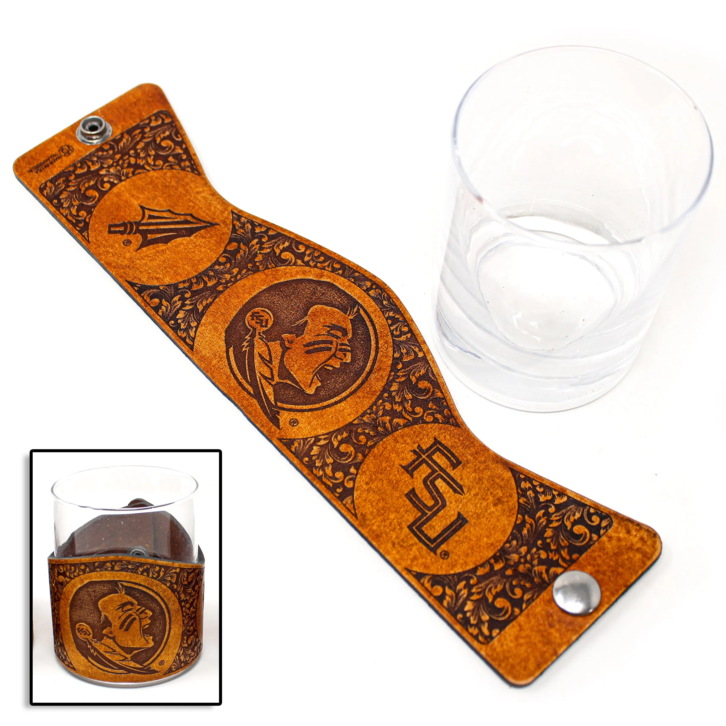 Whiskey Glass Leather Wrap - FSU Classic Rocks Glass Set