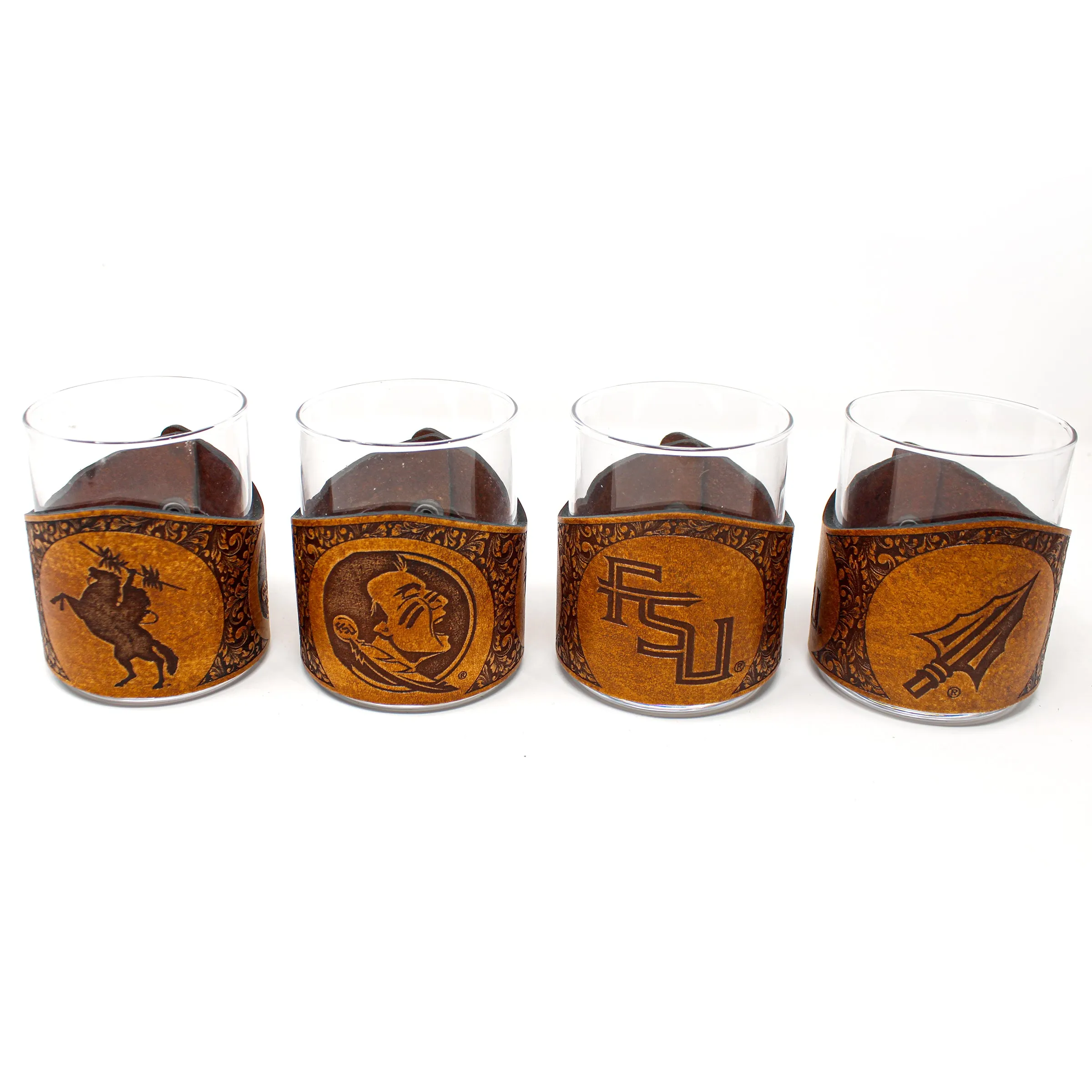 Whiskey Glass Leather Wrap - FSU Classic Rocks Glass Set