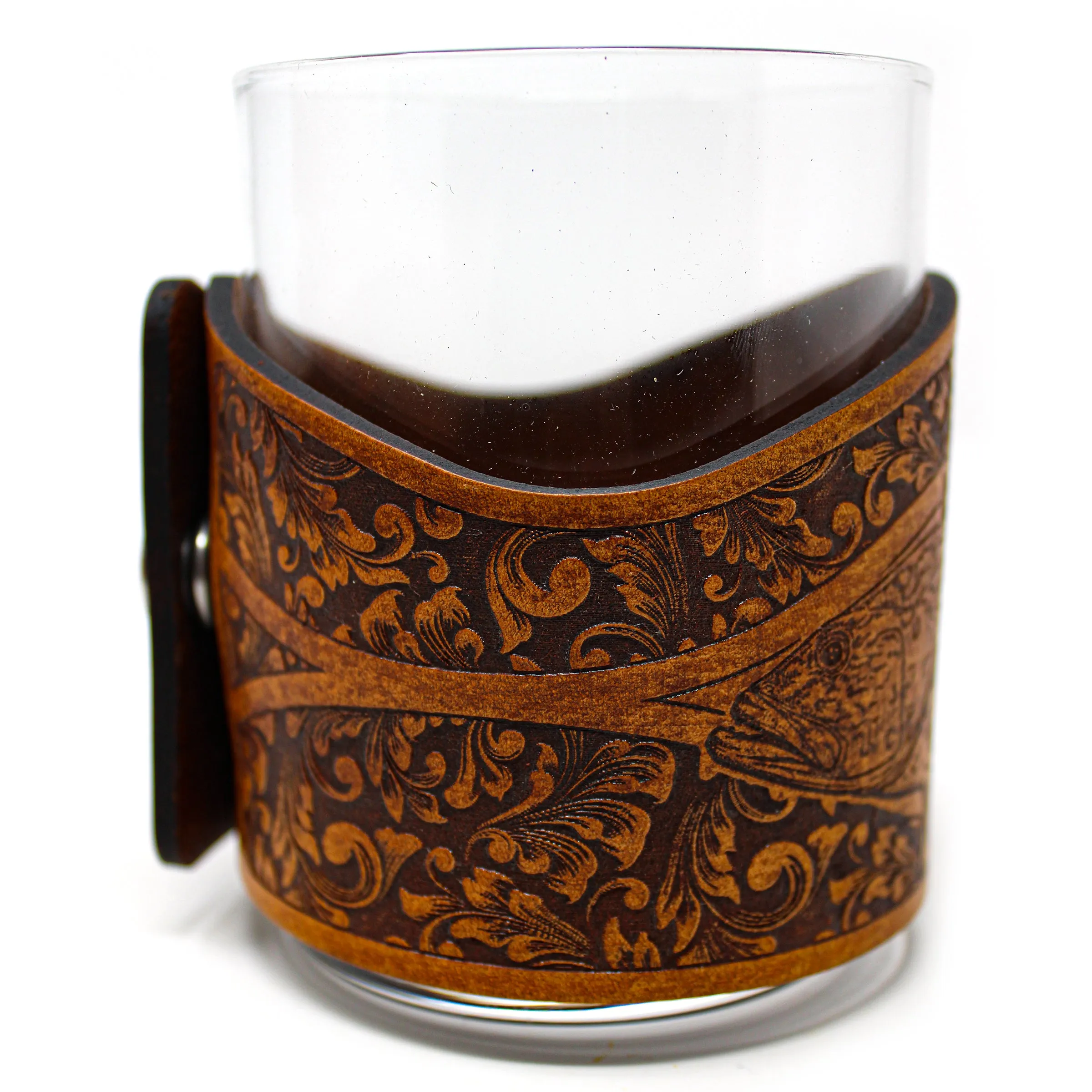 Whiskey Glass Leather Wrap - GAG Grouper Rocks Glass