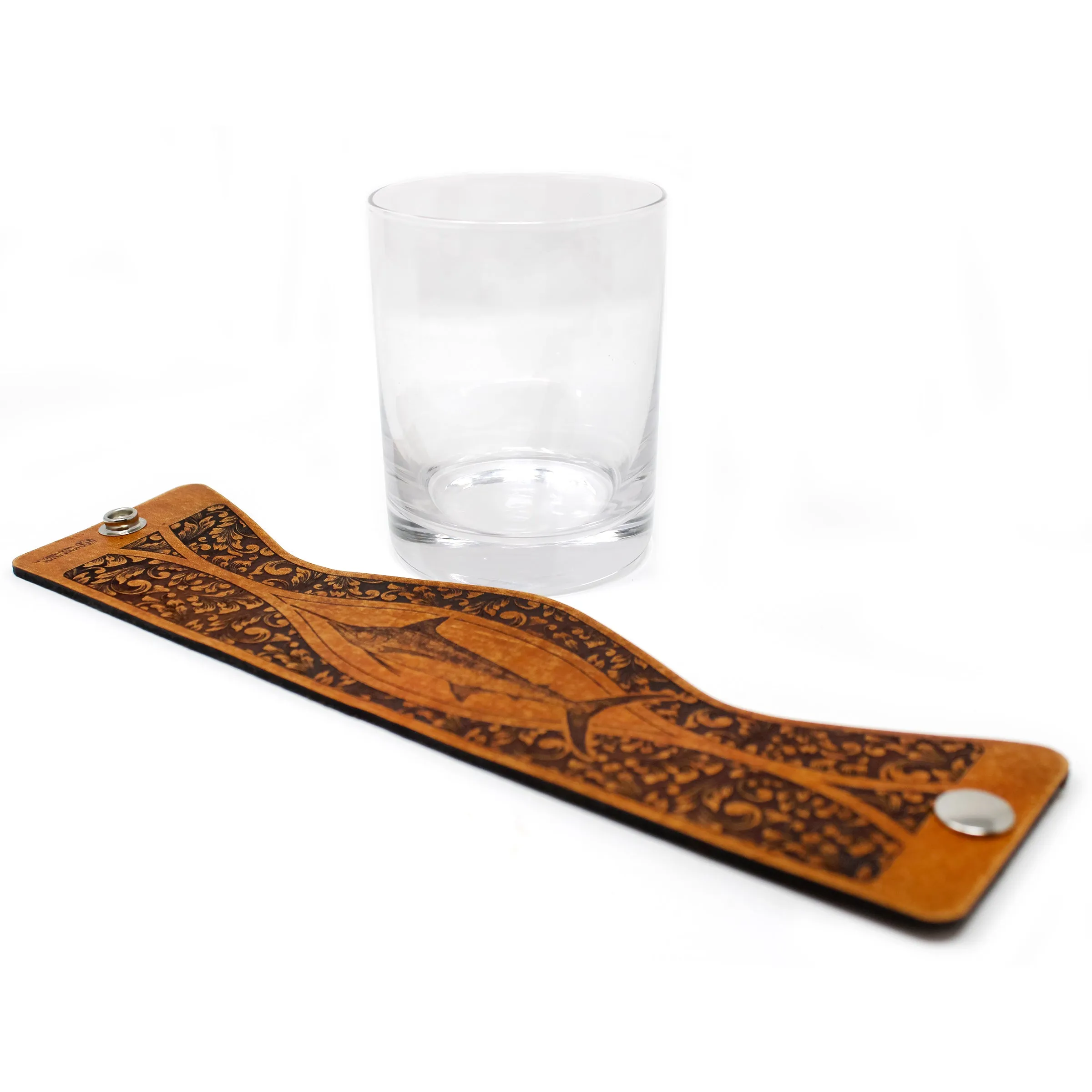 Whiskey Glass Leather Wrap - Marlin Rocks Glass