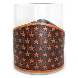 Whiskey Glass Leather Wrap - Stars and Bars Horizontal Rocks Glass