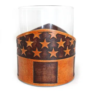 Whiskey Glass Leather Wrap - Stars and Bars Vertical Rocks Glass