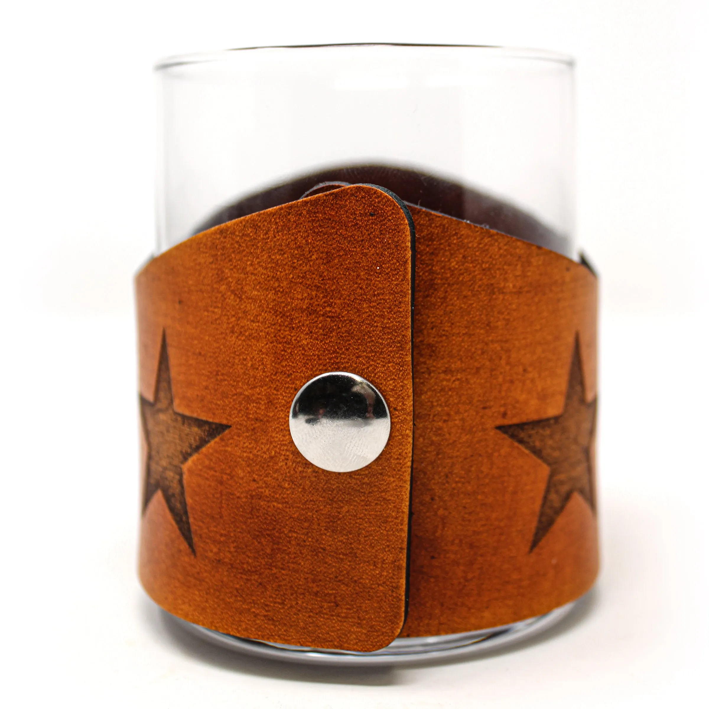 Whiskey Glass Leather Wrap - TX Flag Inshore Set