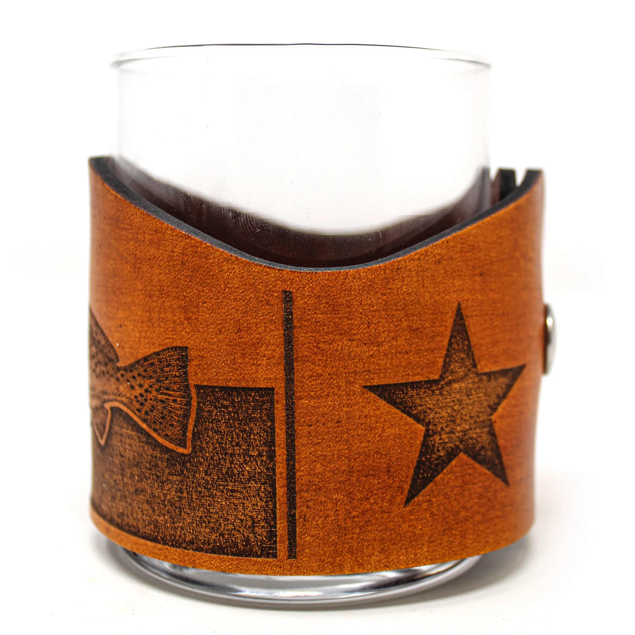 Whiskey Glass Leather Wrap - TX Flag Inshore Set