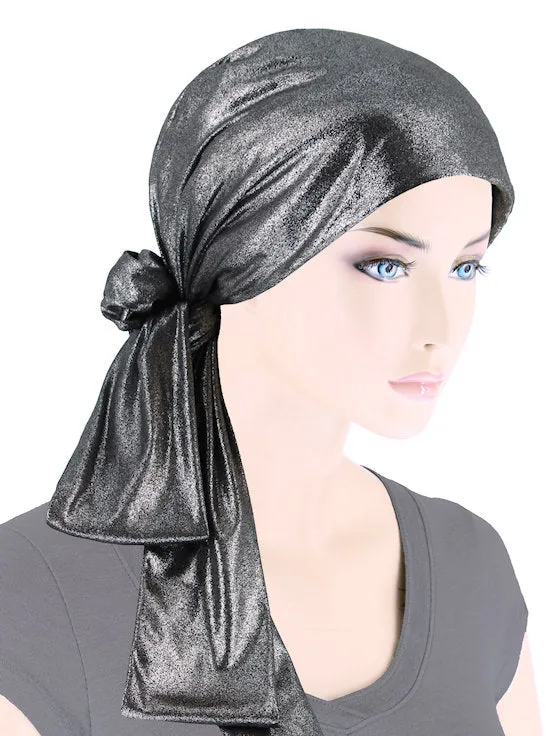 WPS-877#Head Wrap Scarf Black Silver Shimmer