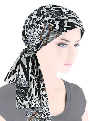 WPS-882#Head Wrap Scarf Gray Black Gold Animal Sequin