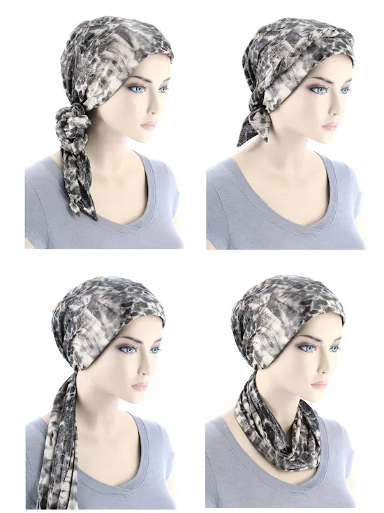 WPS-882#Head Wrap Scarf Gray Black Gold Animal Sequin