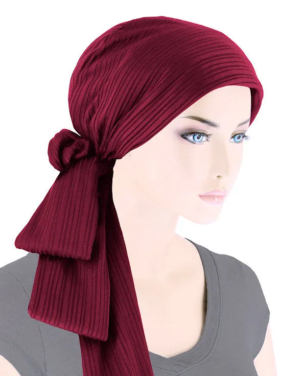 WPS-887#Head Wrap Scarf Burgundy Ribbed