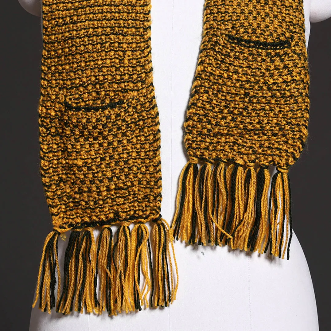 Yellow - Kumaun Hand Knitted Woolen Muffler with Pockets